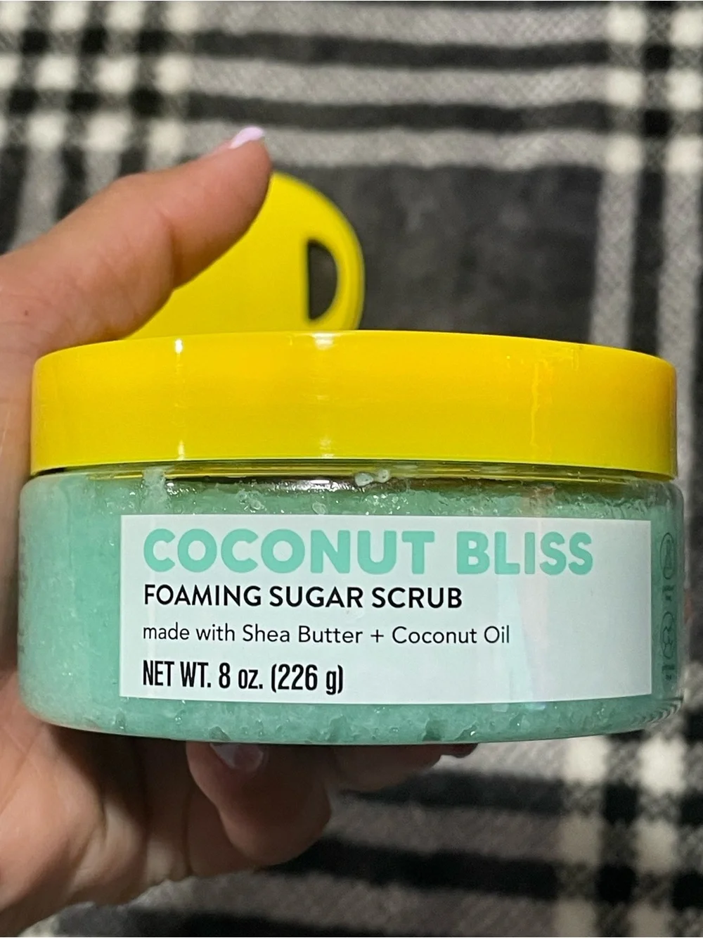 Onyx Coconut Bliss Foaming Sugar Scrub — Bright Yellow Jar with Matching Brush